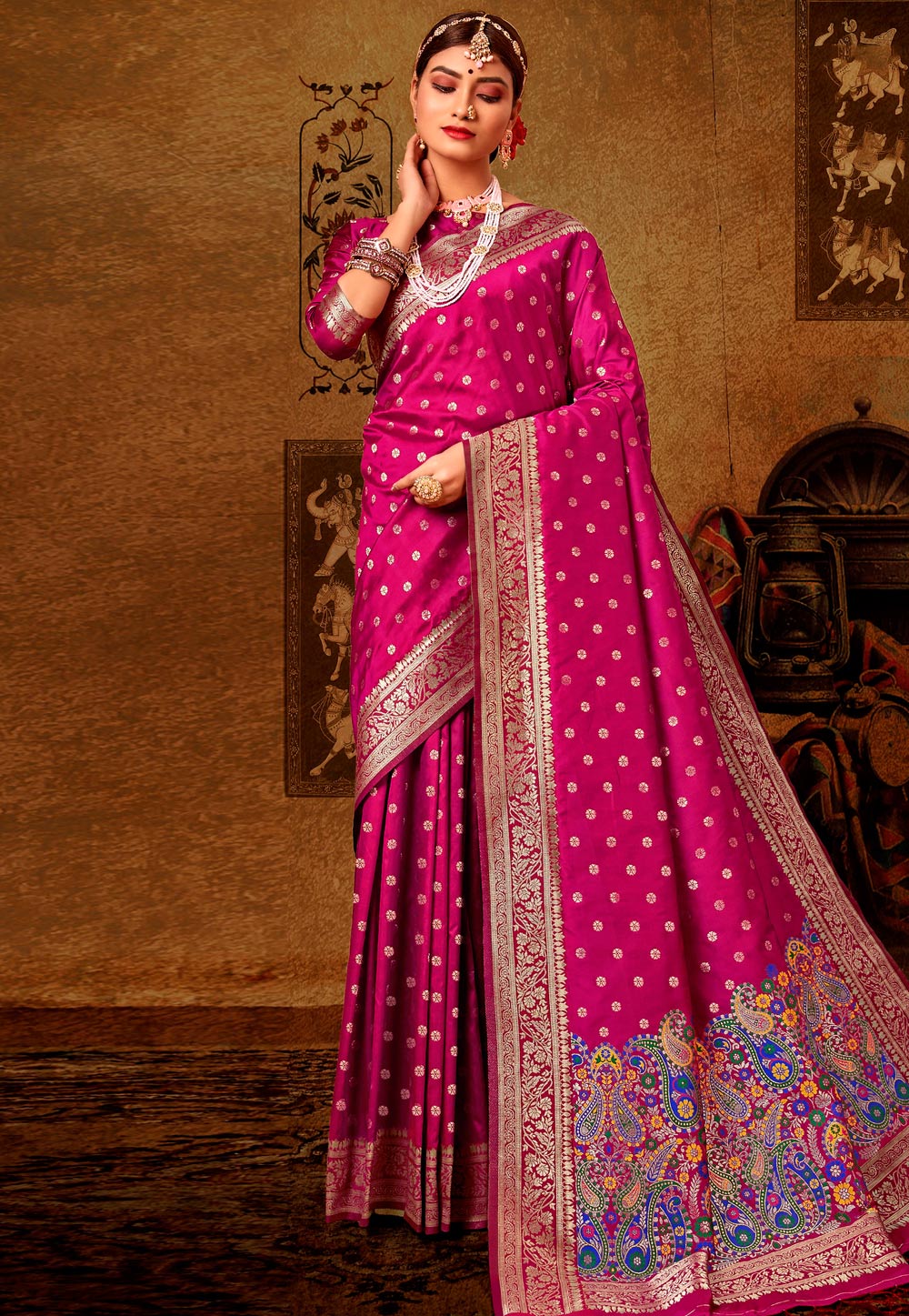Magenta Banarasi Silk Saree With Blouse 222521