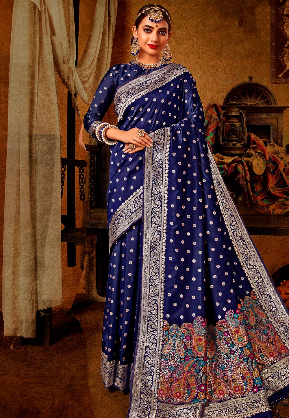 Navy Blue Banarasi Silk Festival Wear Saree 222522