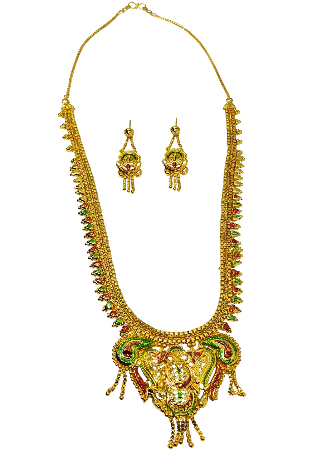 Golden Alloy Austrian Diamonds And Kundan Necklace Set With Earrings 269258