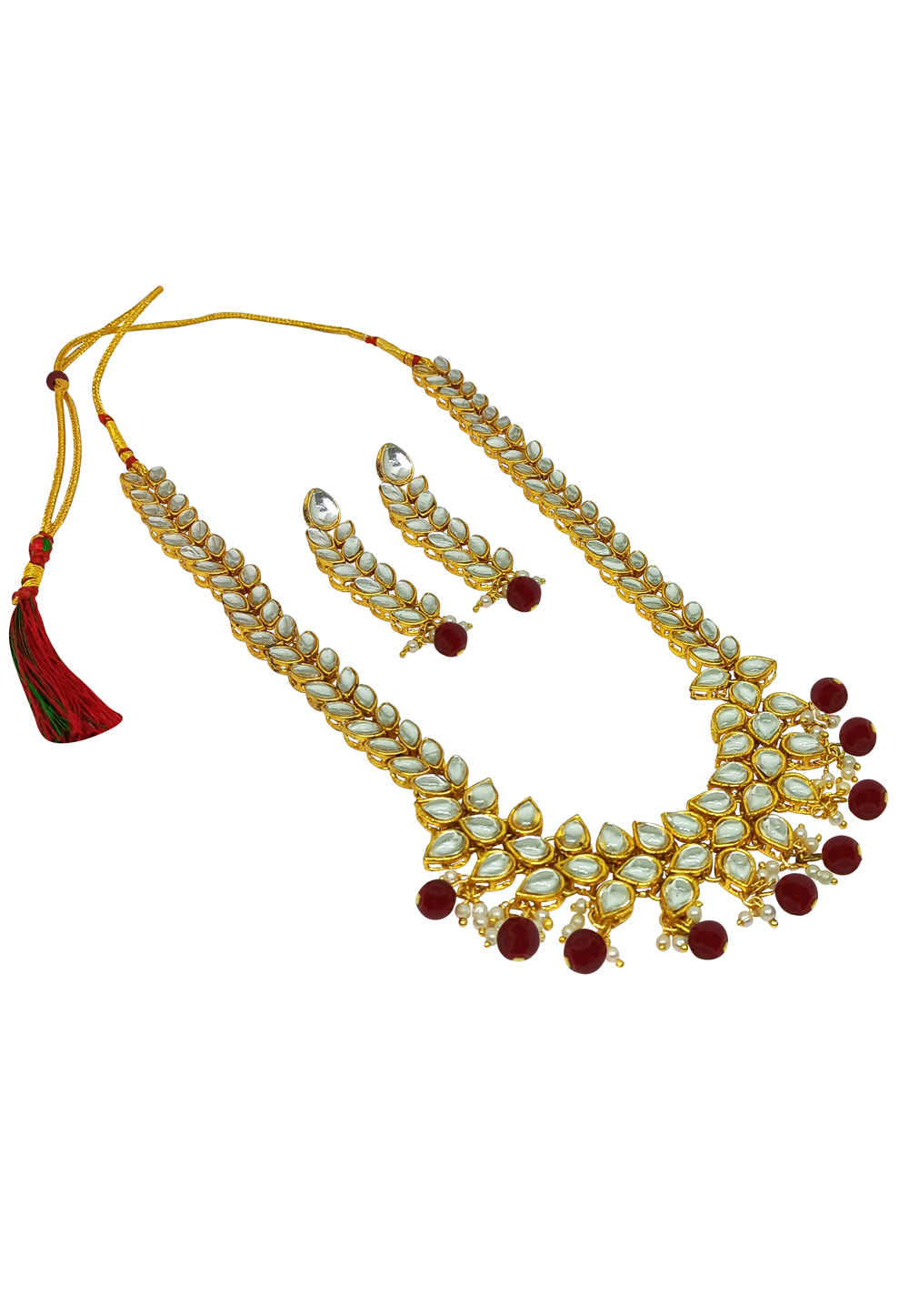 Maroon Alloy Austrian Diamonds And Kundan Necklace Set With Earrings 269260