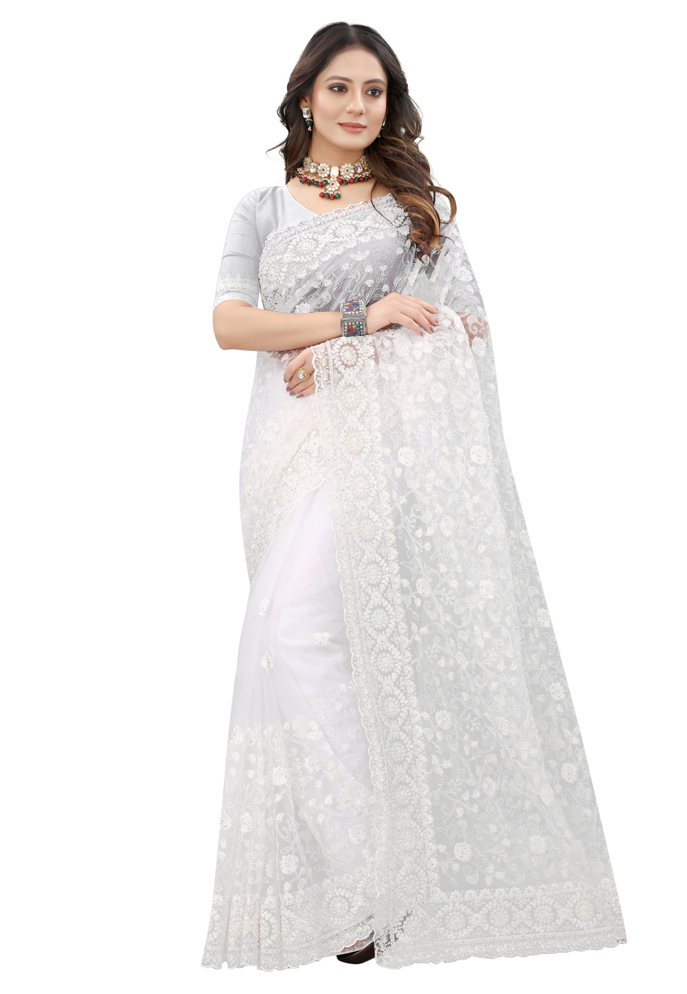 Off White Net Saree With Blouse 239299