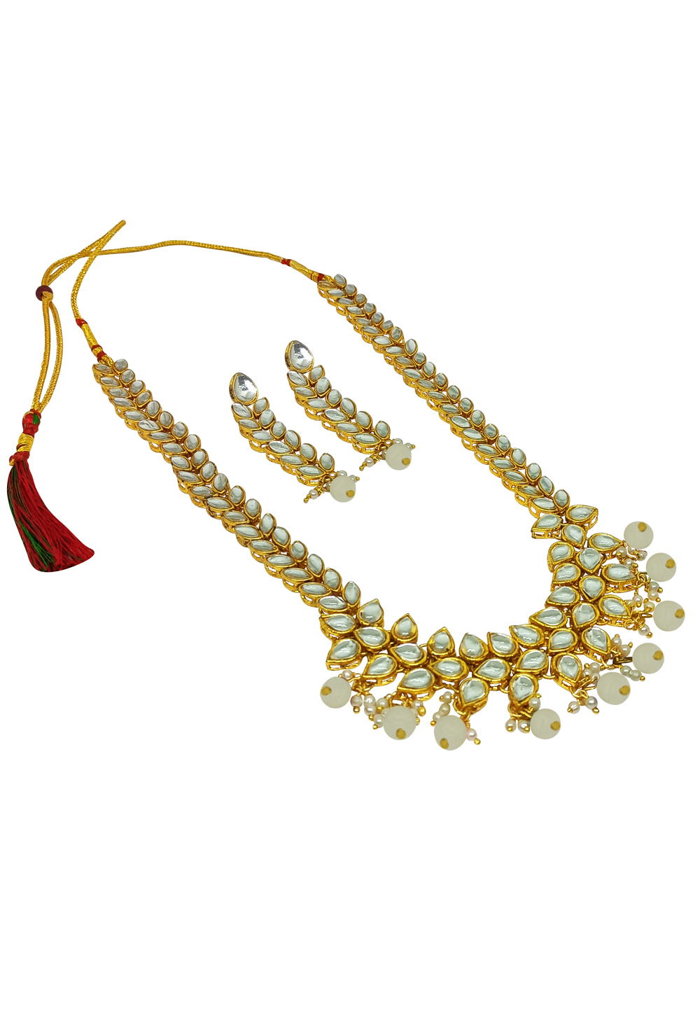 Off White Alloy Austrian Diamonds And Kundan Necklace Set With Earrings 269261