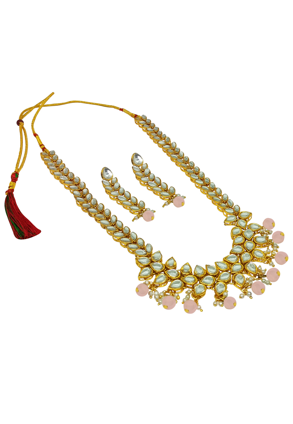 Pink Alloy Austrian Diamonds And Kundan Necklace Set With Earrings 269262