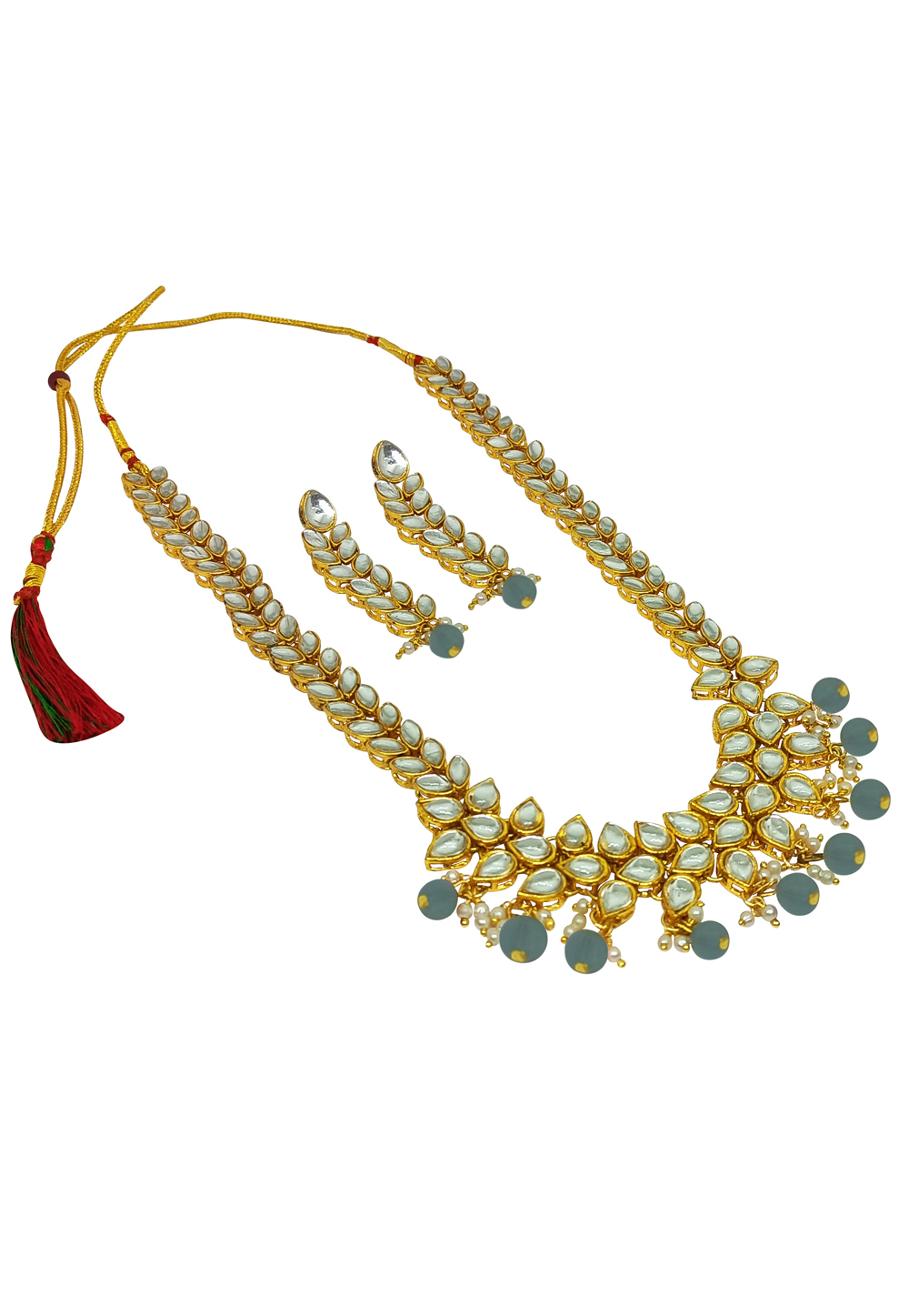 Grey Alloy Austrian Diamonds And Kundan Necklace Set With Earrings 269263