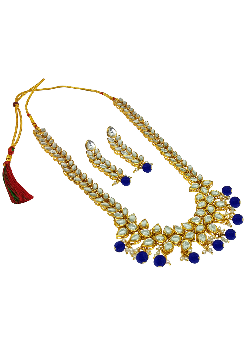 Blue Alloy Austrian Diamonds And Kundan Necklace Set With Earrings 269264