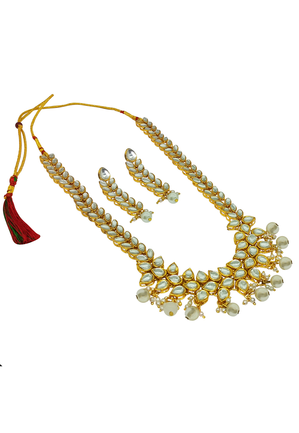 Off White Alloy Austrian Diamonds And Kundan Necklace Set With Earrings 269265