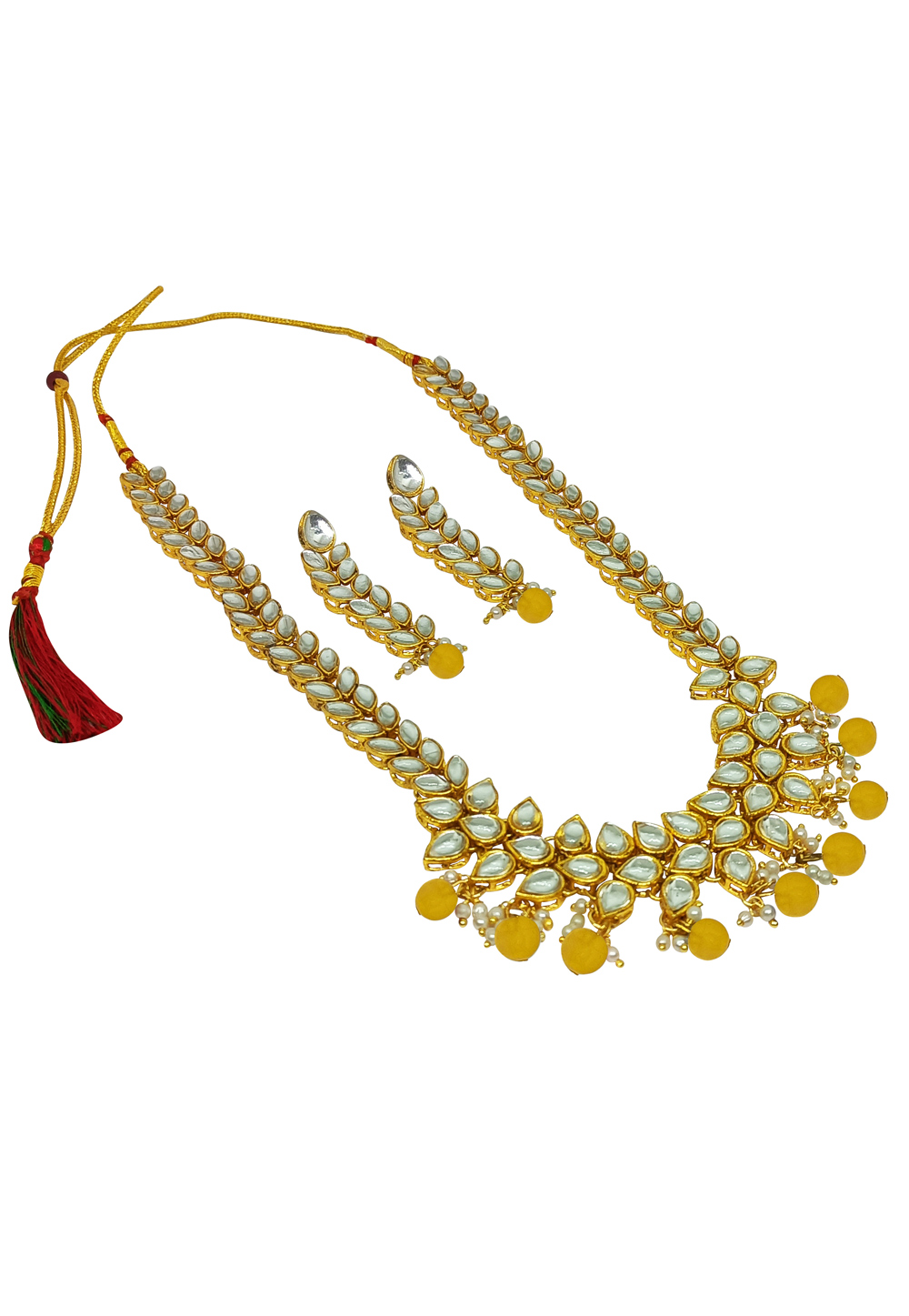 Yellow Alloy Austrian Diamonds And Kundan Necklace Set With Earrings 269266