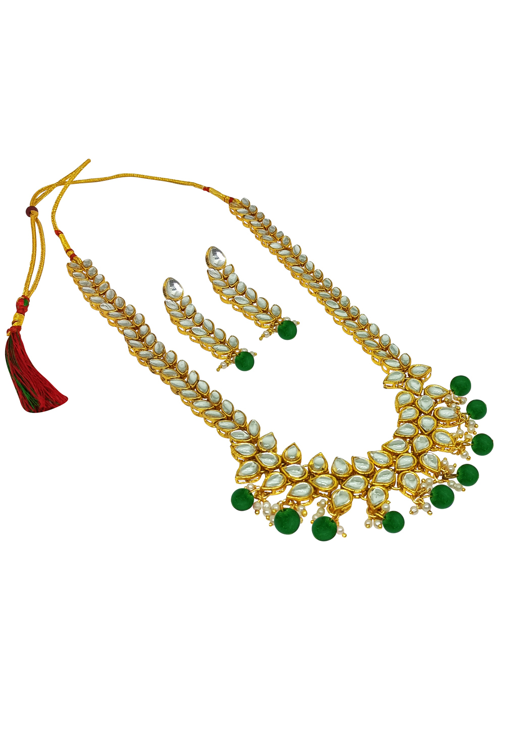 Green Alloy Austrian Diamonds And Kundan Necklace Set With Earrings 269267