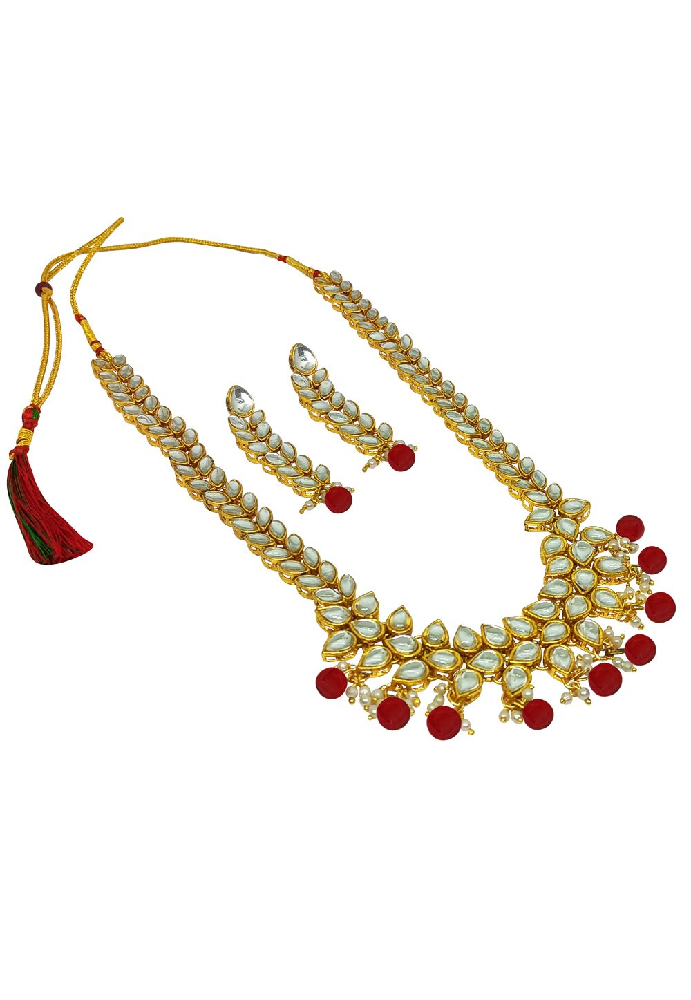 Red Alloy Austrian Diamonds And Kundan Necklace Set With Earrings 269268
