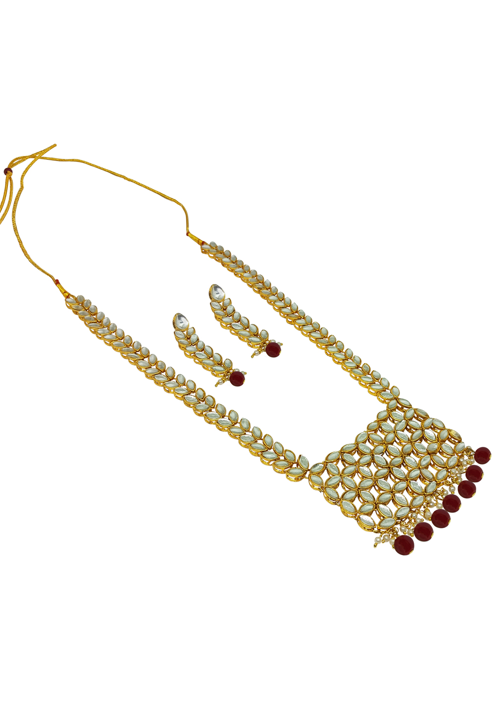 Maroon Alloy Austrian Diamonds And Kundan Necklace Set With Earrings 269270