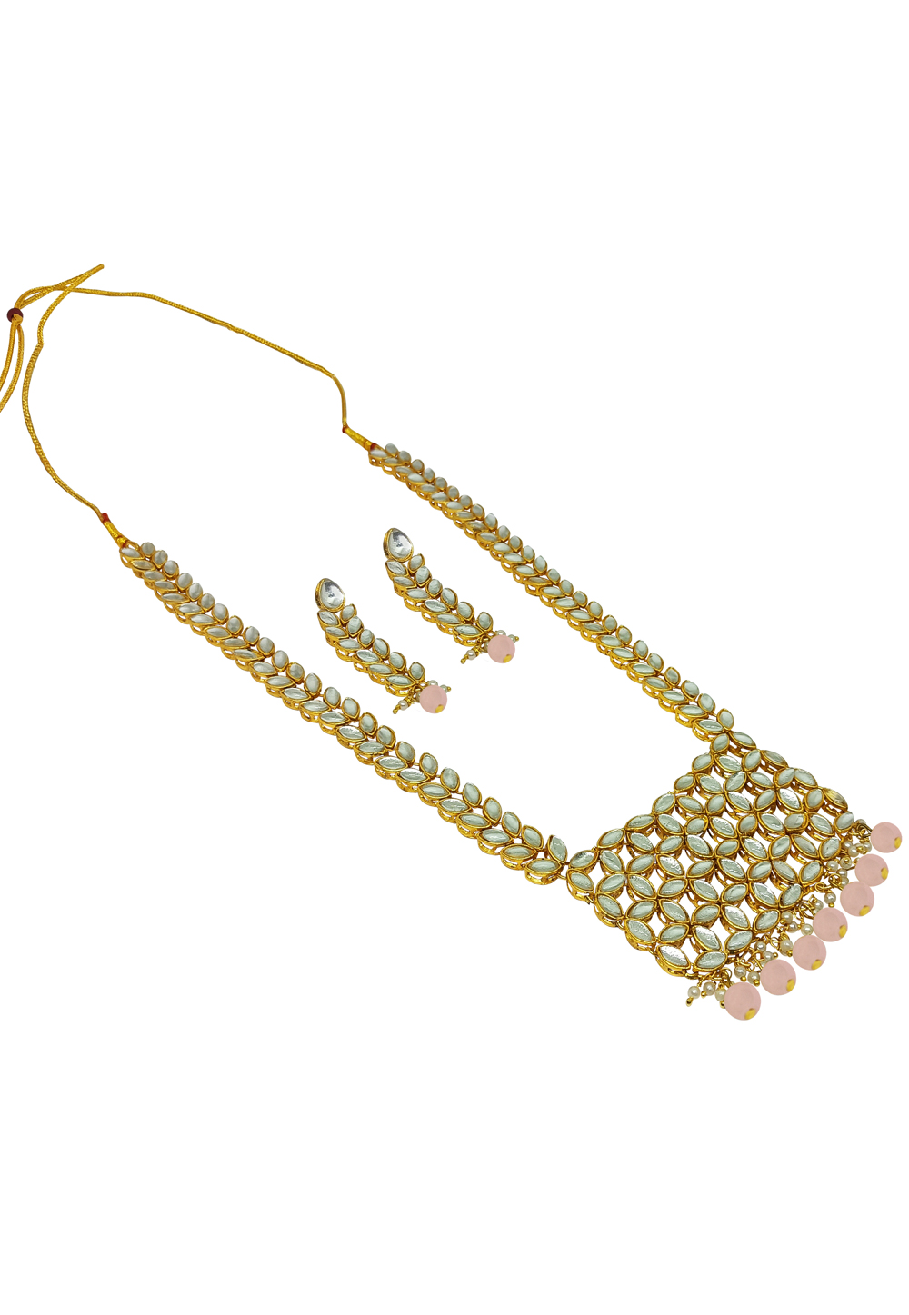 Pink Alloy Austrian Diamonds And Kundan Necklace Set With Earrings 269272