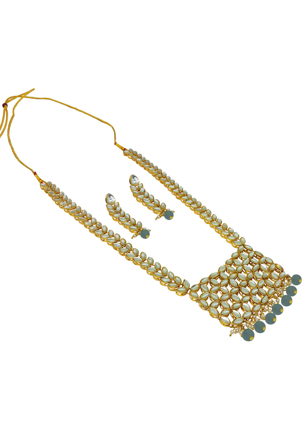 Grey Alloy Austrian Diamonds And Kundan Necklace Set With Earrings 269273