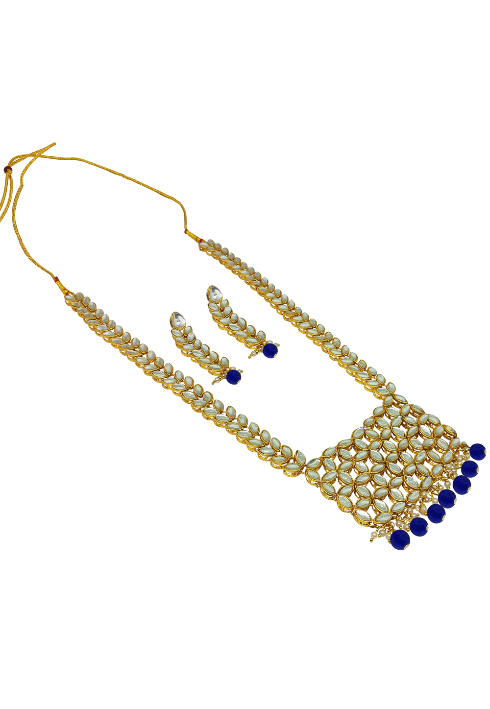 Blue Alloy Austrian Diamonds And Kundan Necklace Set With Earrings 269274