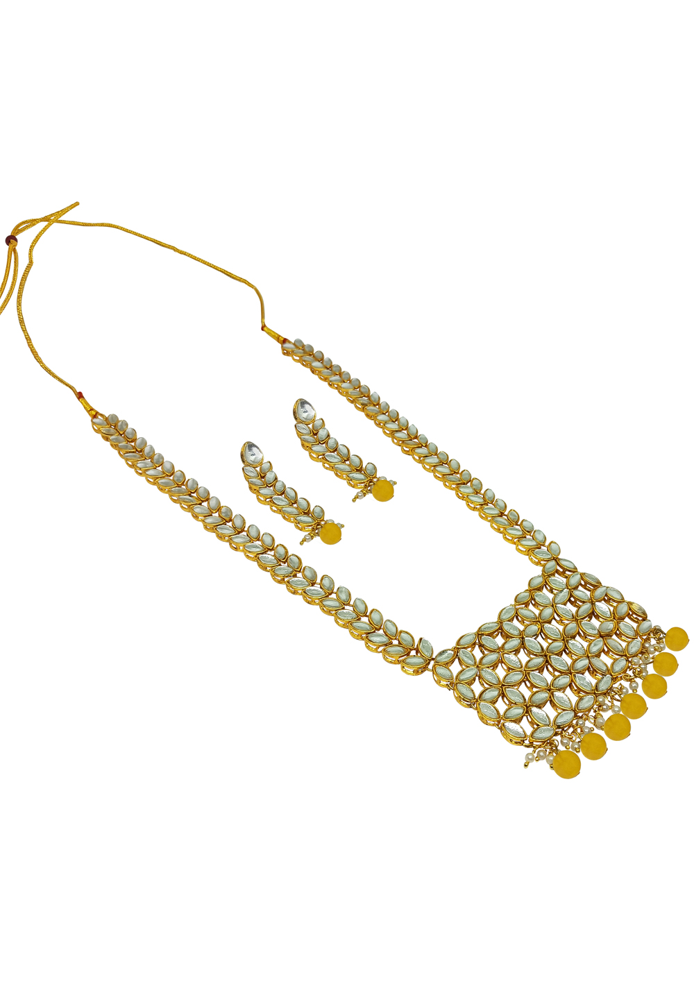 Yellow Alloy Austrian Diamonds And Kundan Necklace Set With Earrings 269275