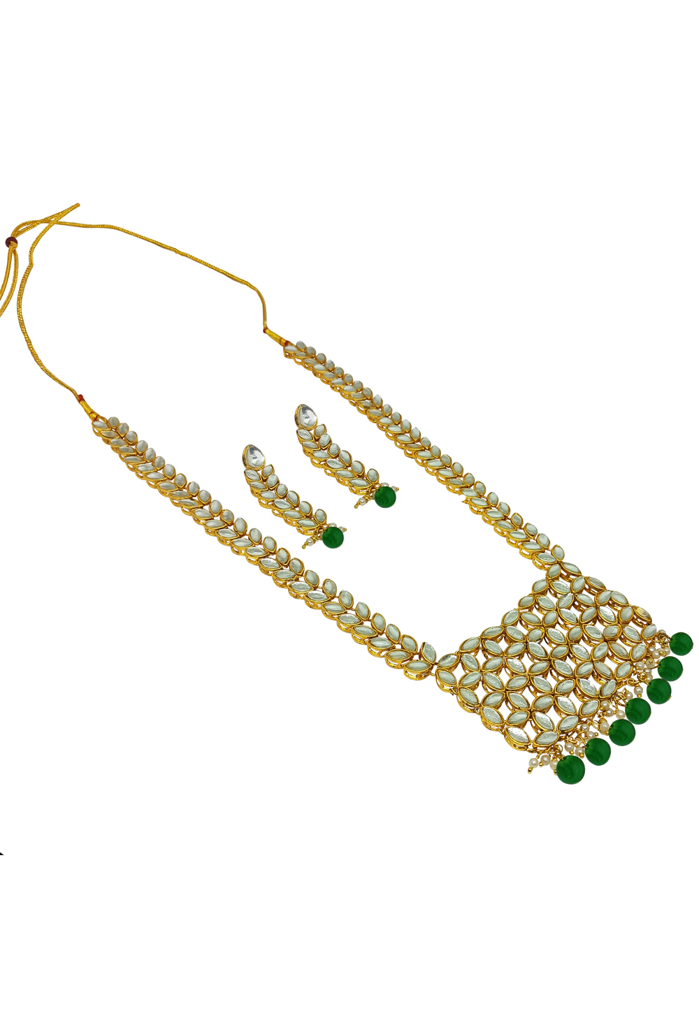 Green Alloy Austrian Diamonds And Kundan Necklace Set With Earrings 269276