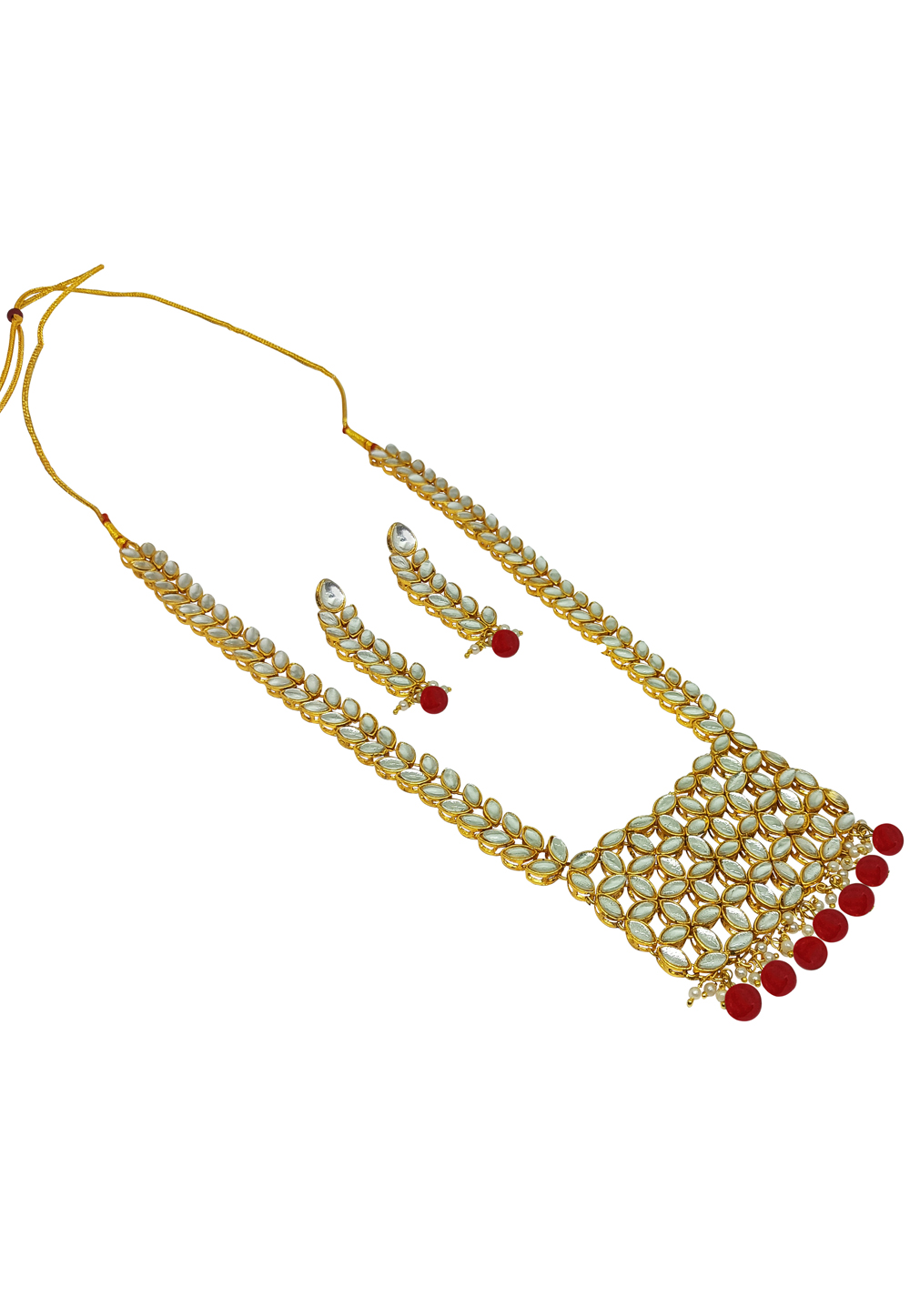 Red Alloy Austrian Diamonds And Kundan Necklace Set With Earrings 269277