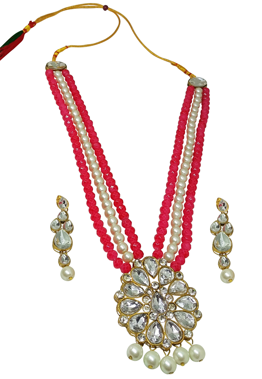 Magenta Alloy Austrian Diamonds And Kundan Necklace Set With Earrings 269279