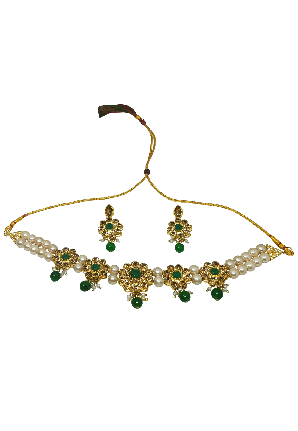 Green Alloy Austrian Diamonds And Kundan Necklace Set With Earrings 269280