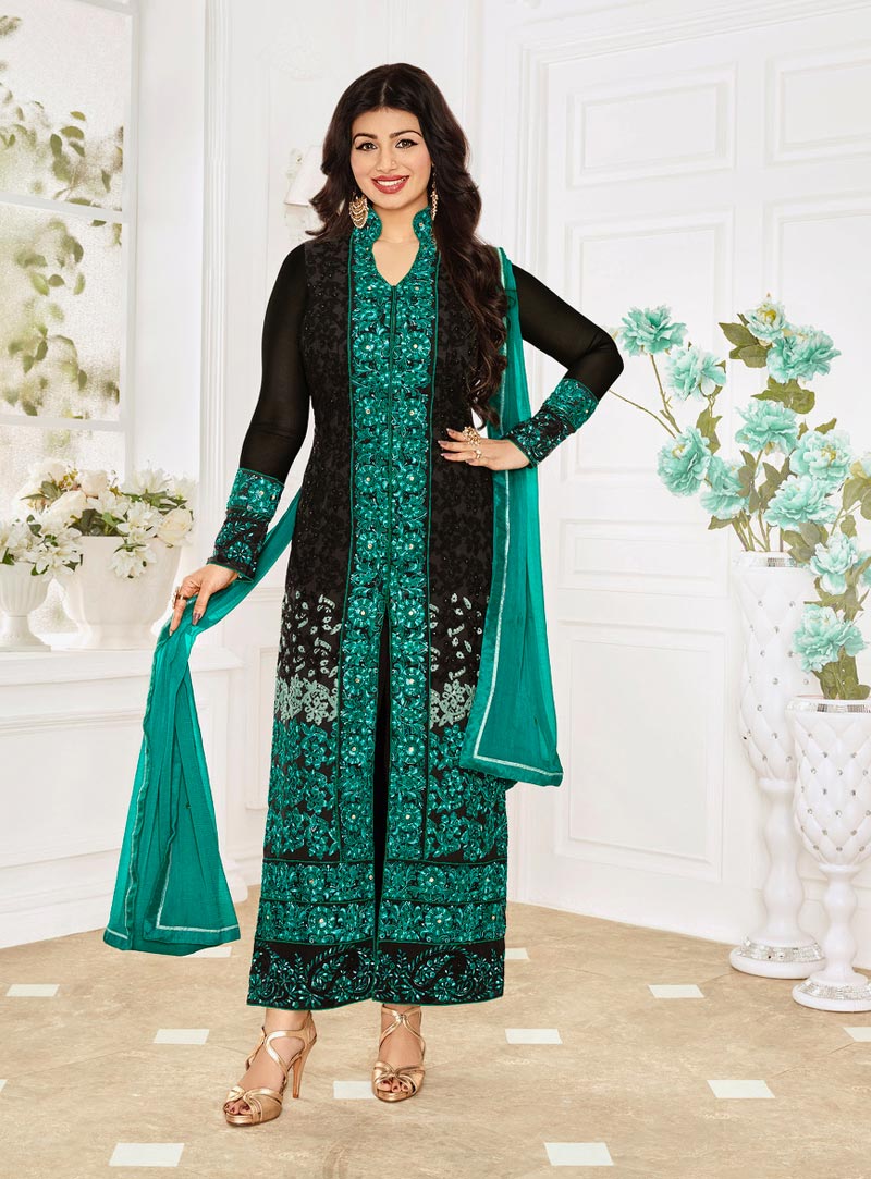 Ayesha Takia Black Georgette Pakistani Style Suit 81093