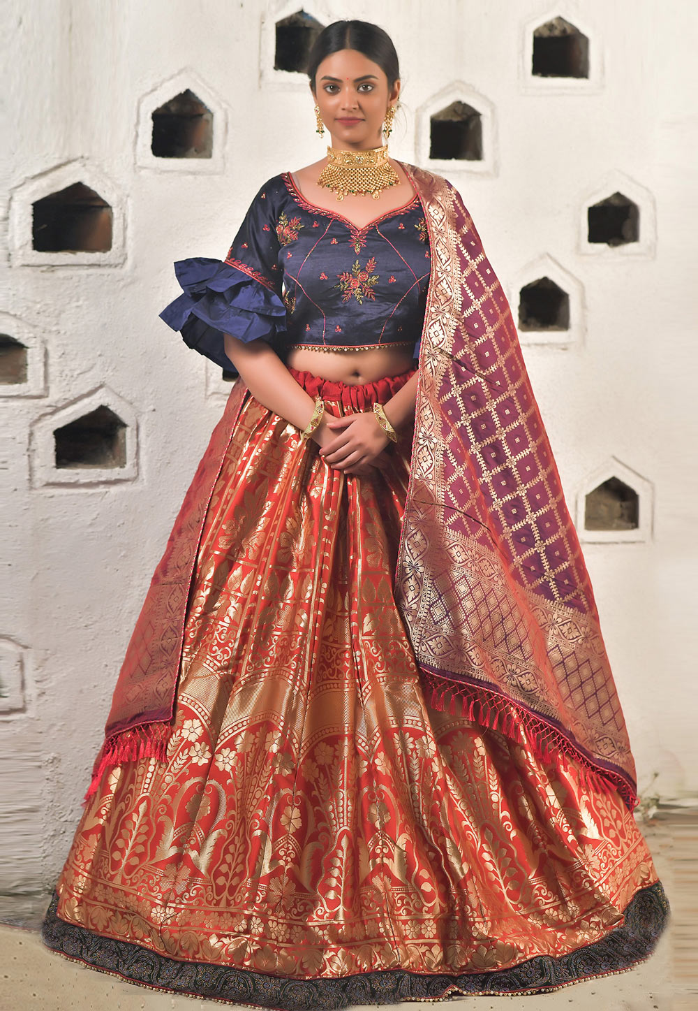 Red Banarasi Silk Lehenga Choli 231400