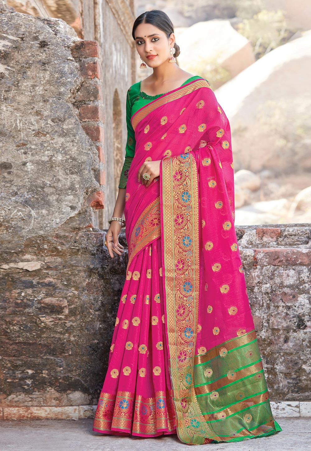 Pink Cotton Maheshwari Saree With Blouse 221563