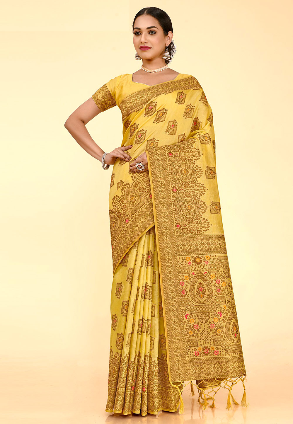 Yellow Raw Silk Saree With Blouse 252061