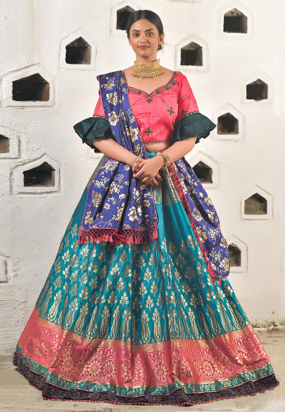 Blue Banarasi Silk Lehenga Choli 231402
