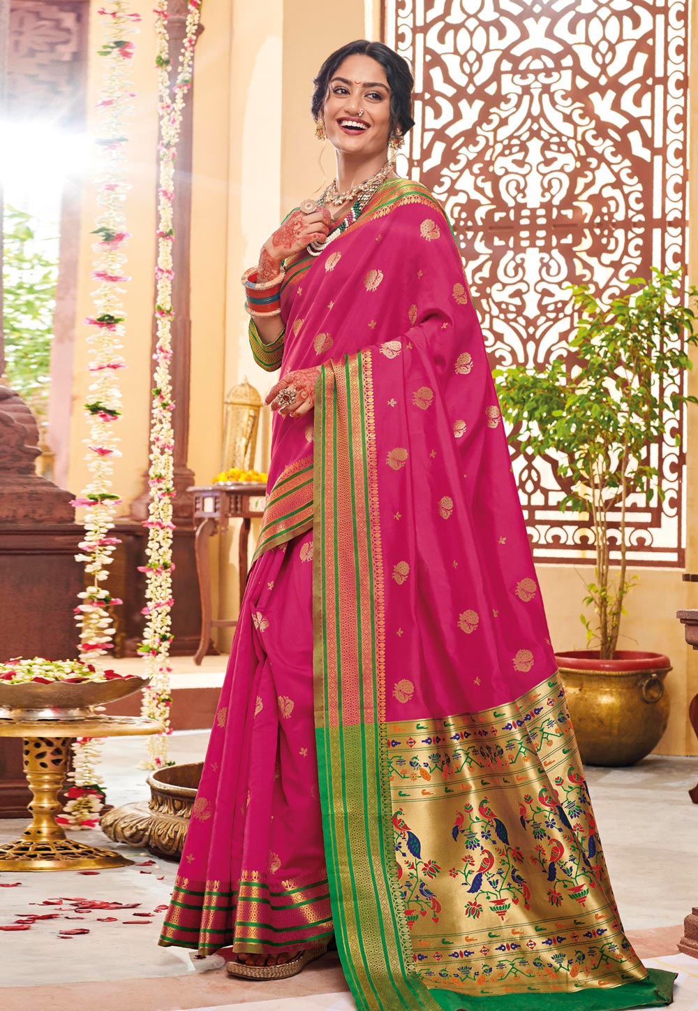 Pink Silk Paithani Saree With Blouse 221662