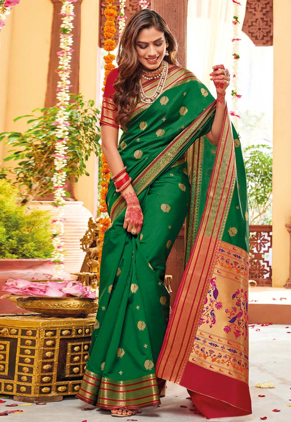 Green Silk Paithani Saree With Blouse 221666