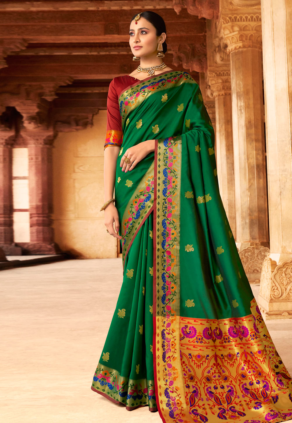Green Silk Paithani Saree With Blouse 221671