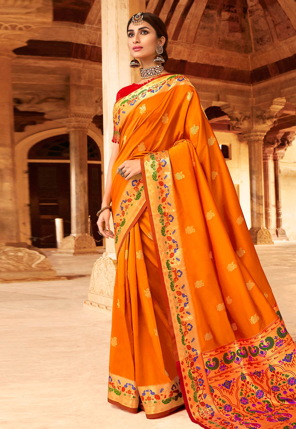 Orange Silk Paithani Saree 221672
