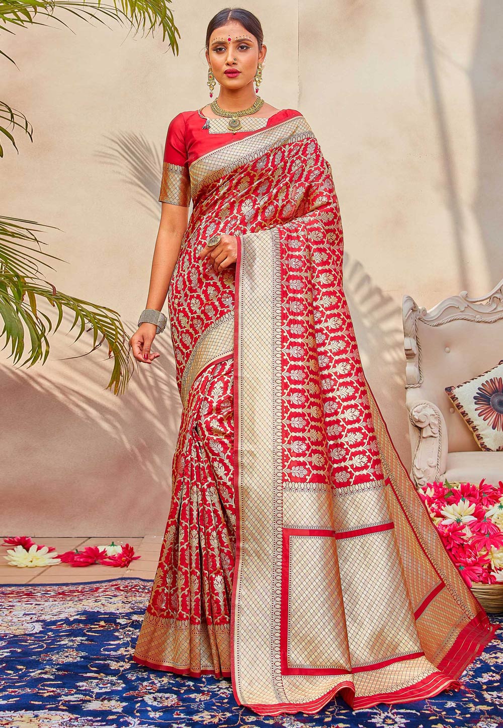 Red Silk Saree With Blouse 221740
