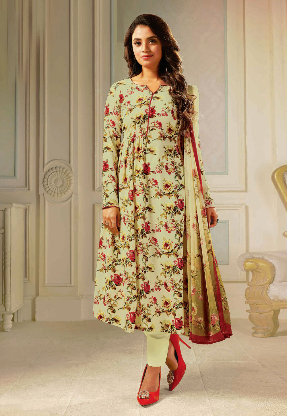 Light Green Crepe Silk Pant Style Suit 221799