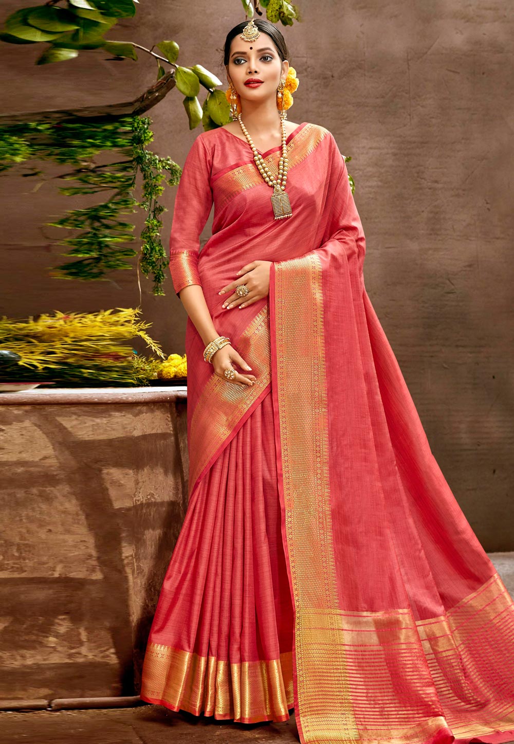 Pink Art Silk Saree With Blouse 221764