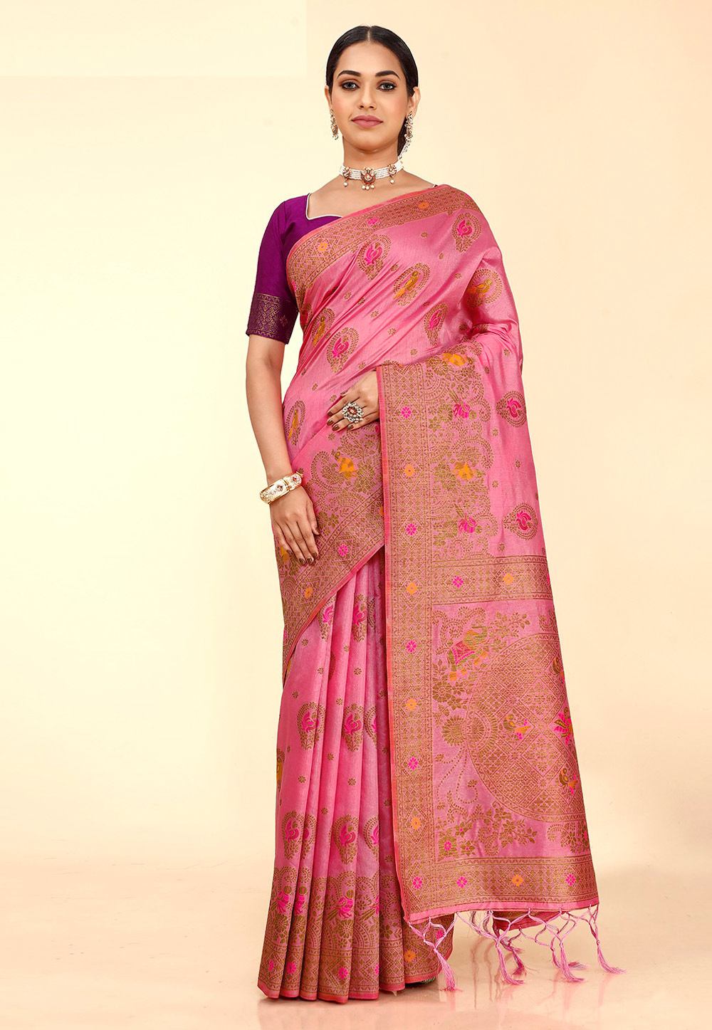 Pink Raw Silk Saree With Blouse 252065