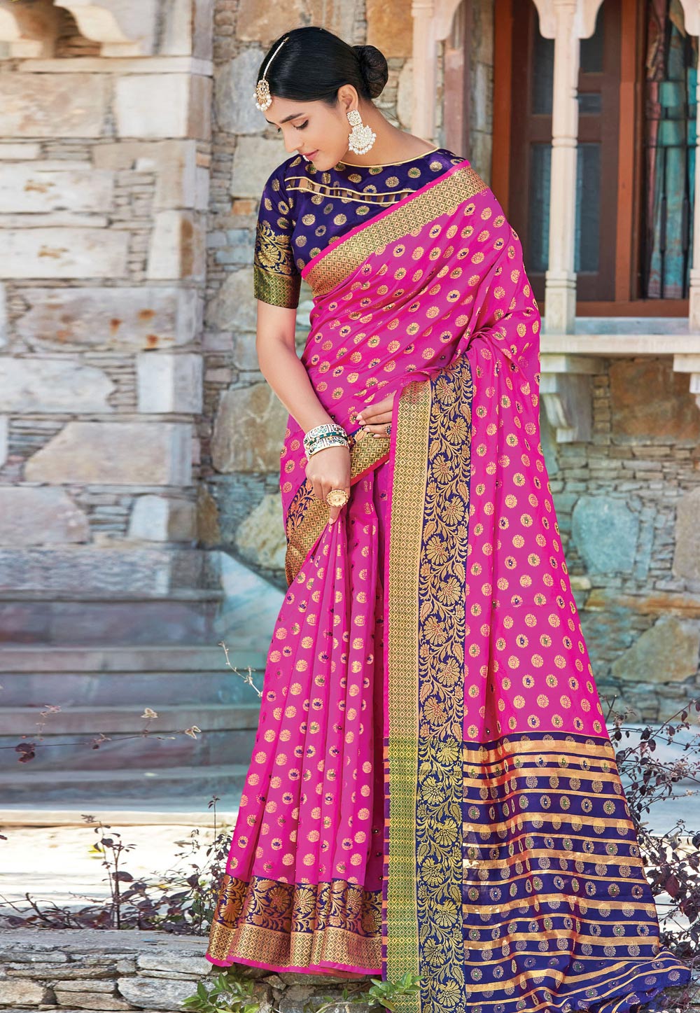 Pink Silk Maheshwari Saree With Blouse 221904