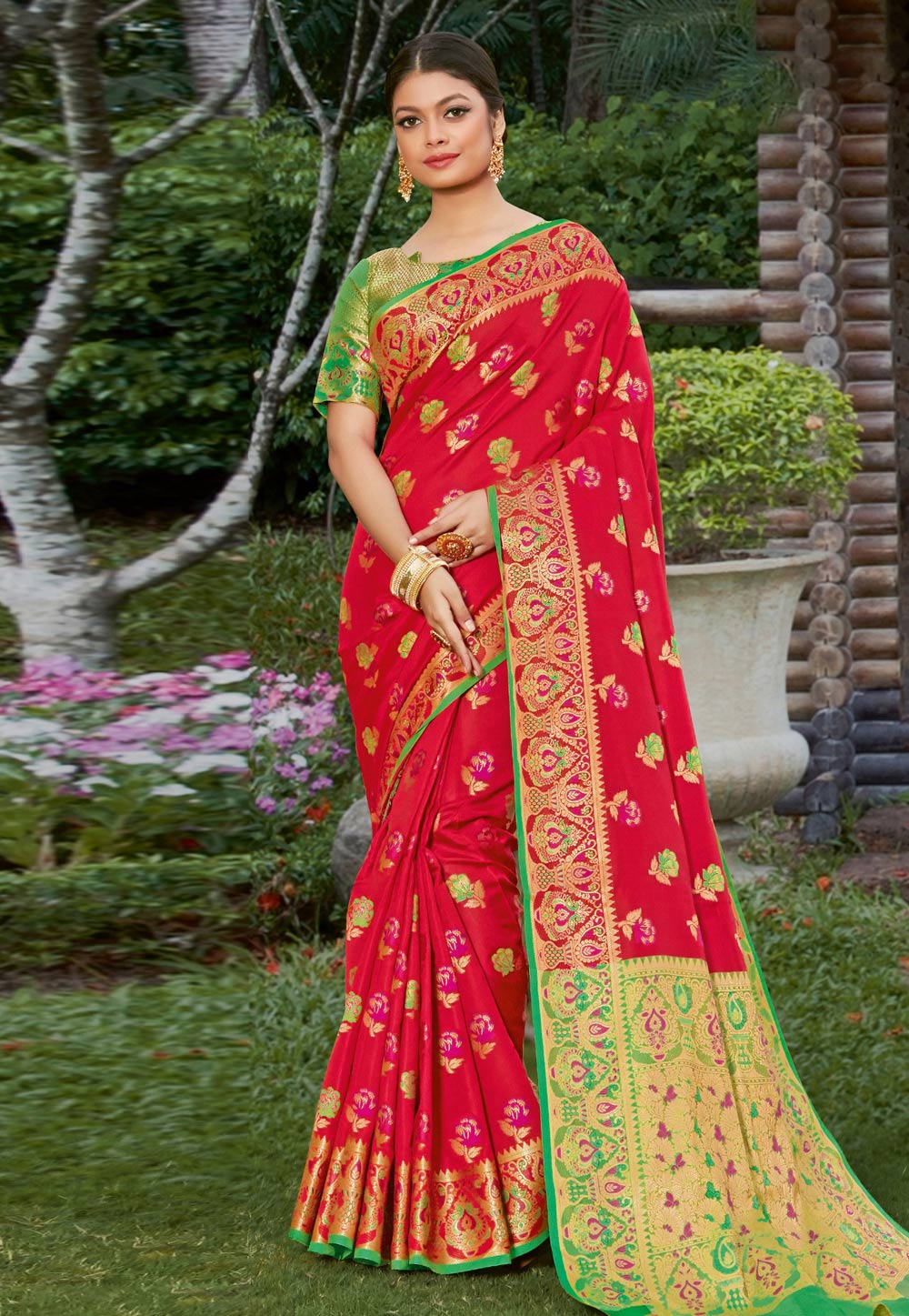Red Banarasi Silk Paithani Saree 221930
