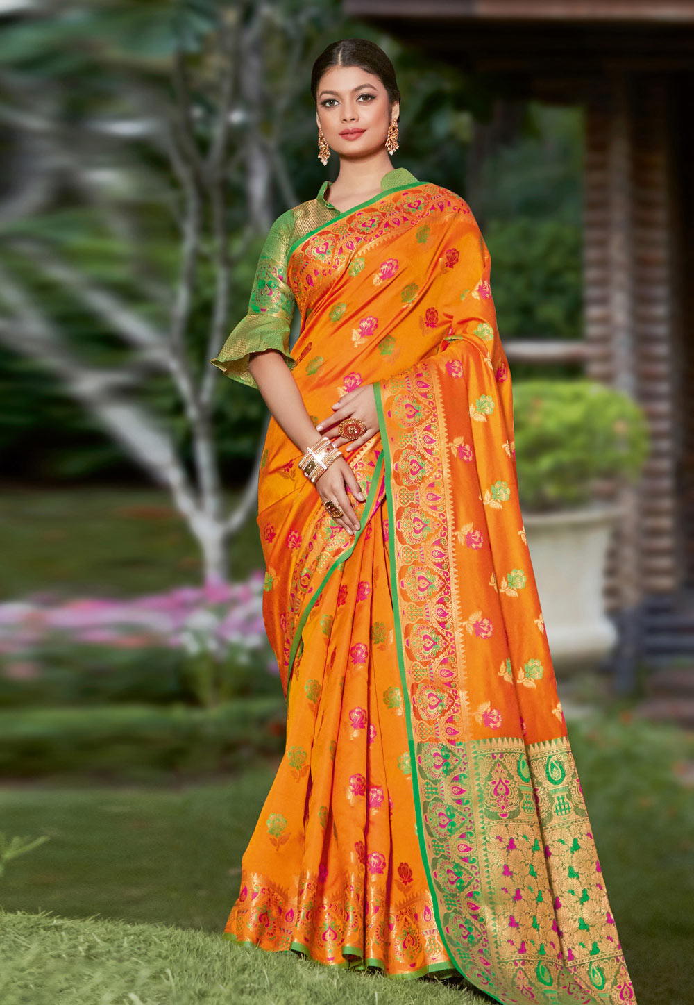 Orange Banarasi Silk Paithani Saree 221932