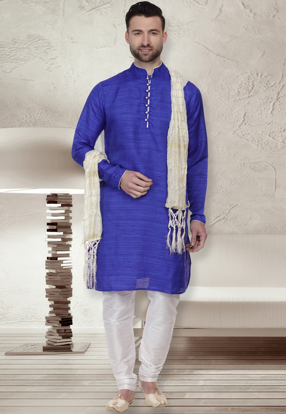 Blue Bhagalpuri Silk Readymade Kurta Pajama 160976