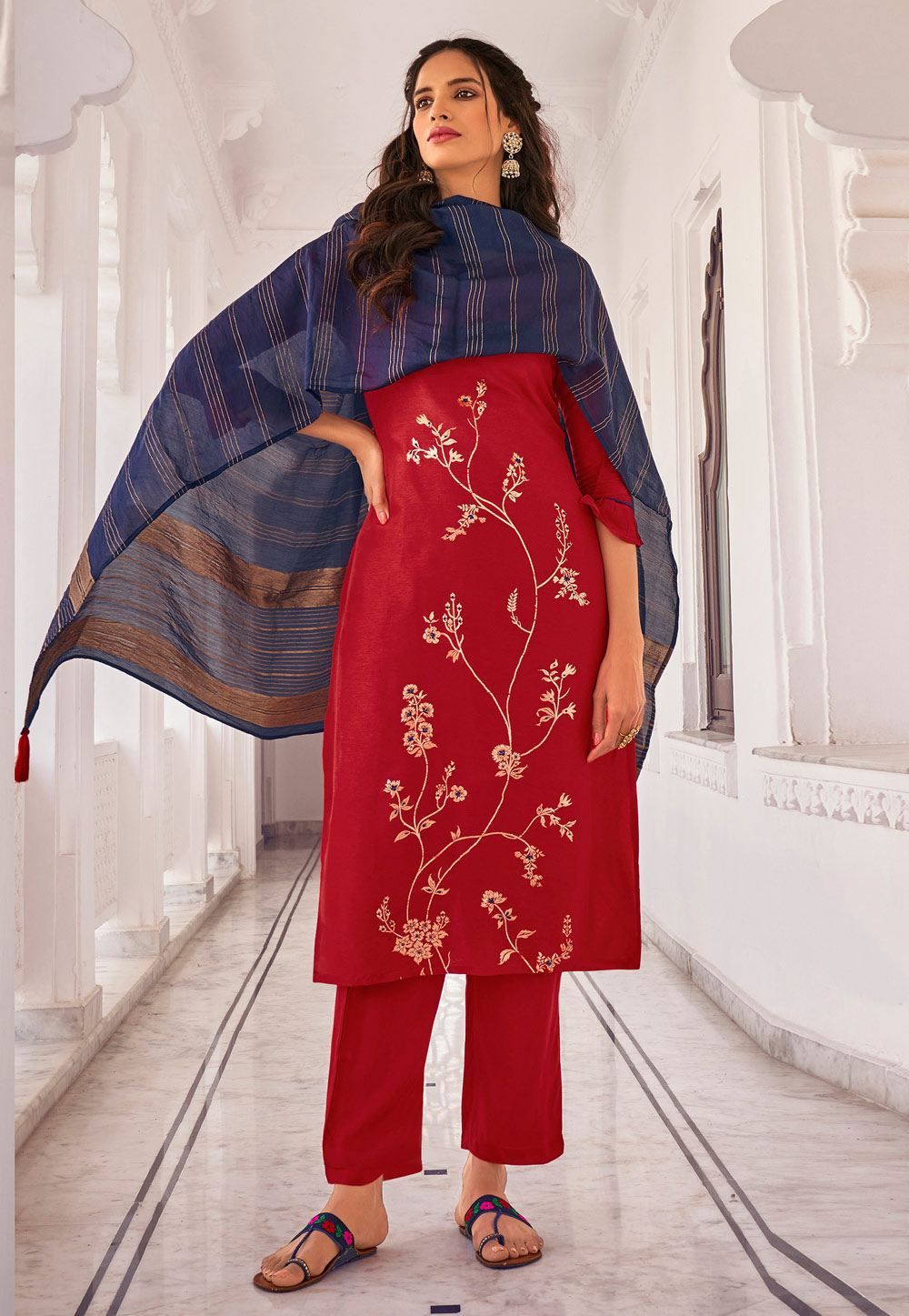Red Viscose Silk Kameez With Pant 225067