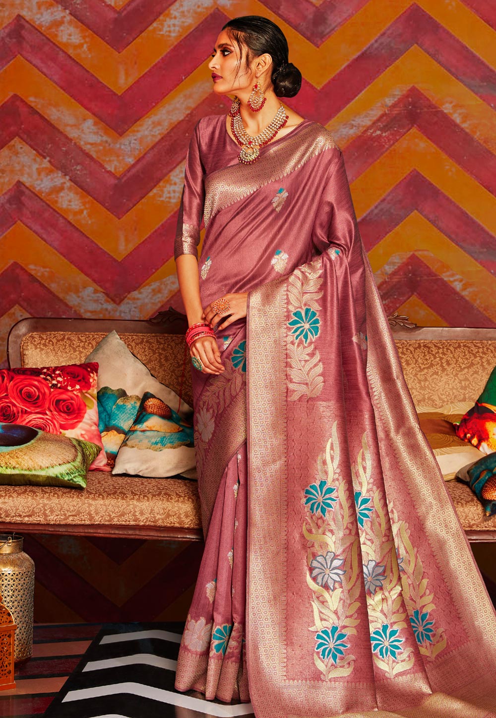 Shaded Pink Silk Festival Wear Saree 203425