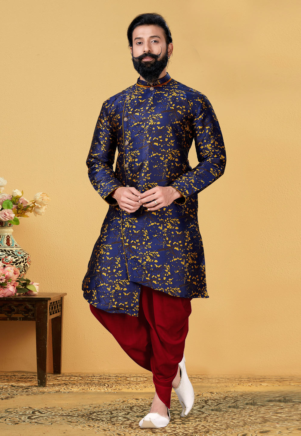 Blue Silk Indo Western Suit 222129