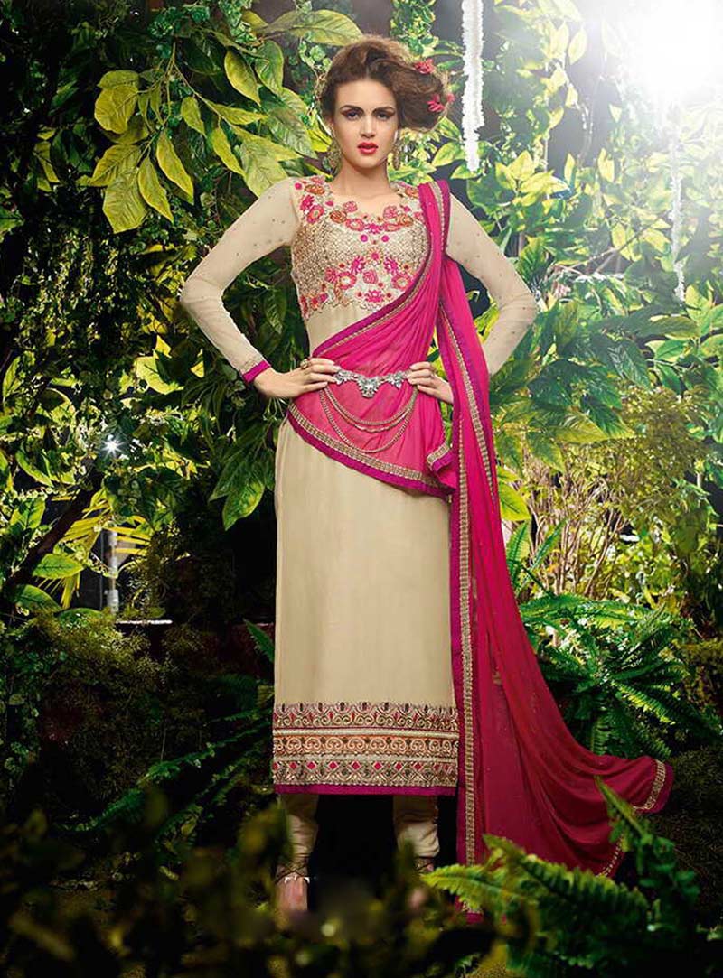 Beige Georgette Pakistani Style Suit 63095