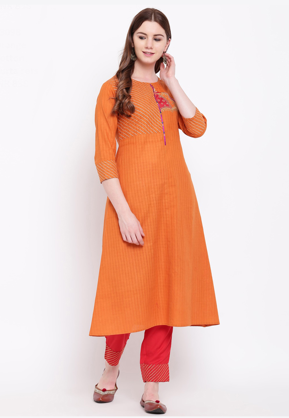 Orange Cotton Kurta Set With Pant 222590