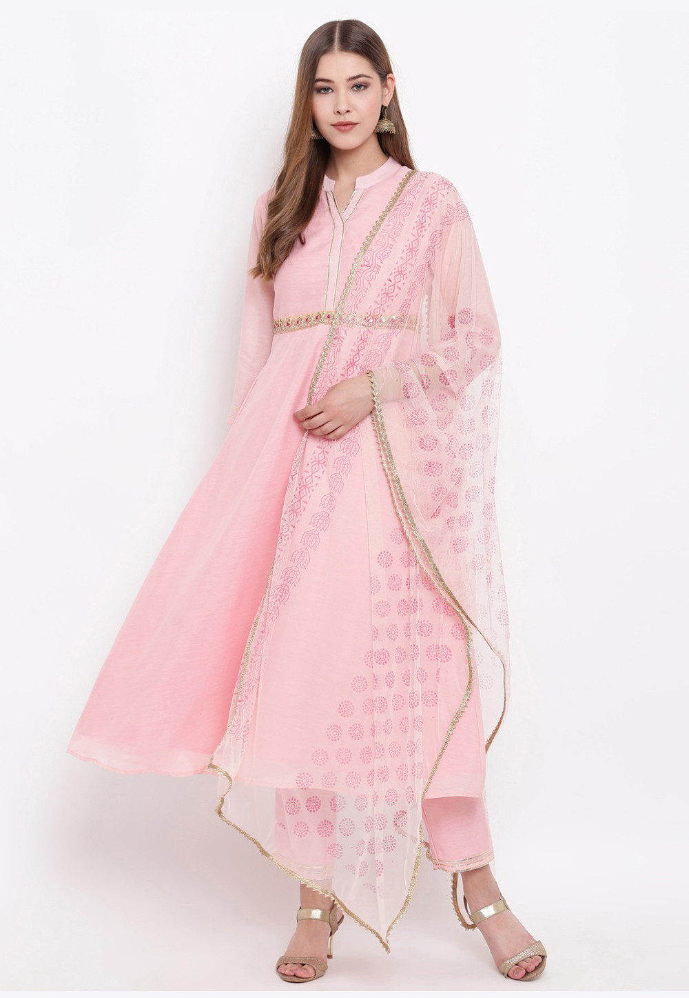 Light Pink Chanderi Kurta Set With Pant 222592