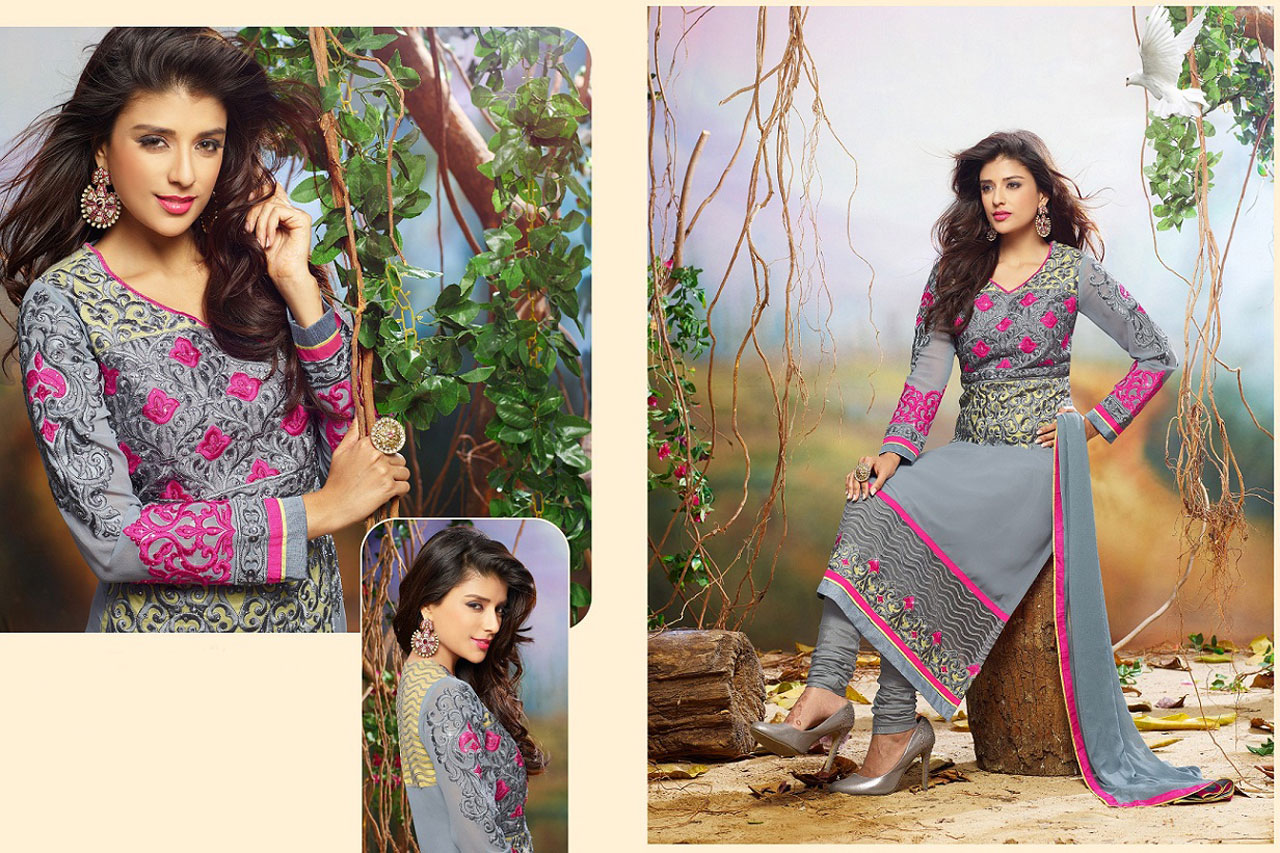 Grey Georgette Embroidery Churidar Suit 43452