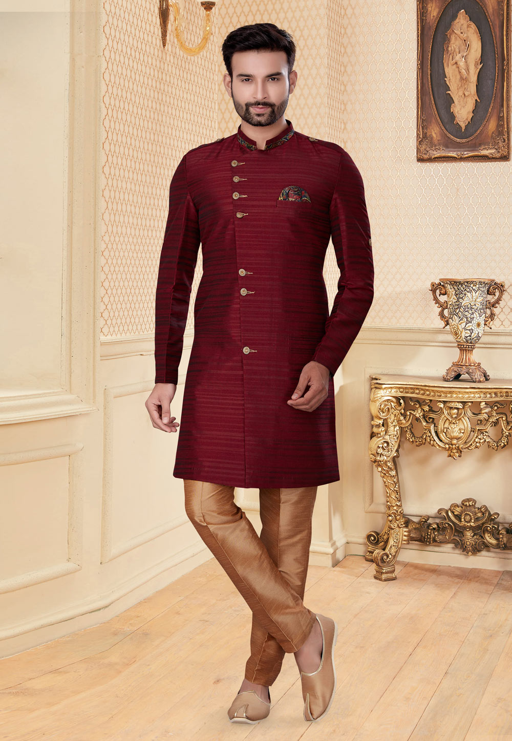 Maroon Silk Indo Western Suit 232024