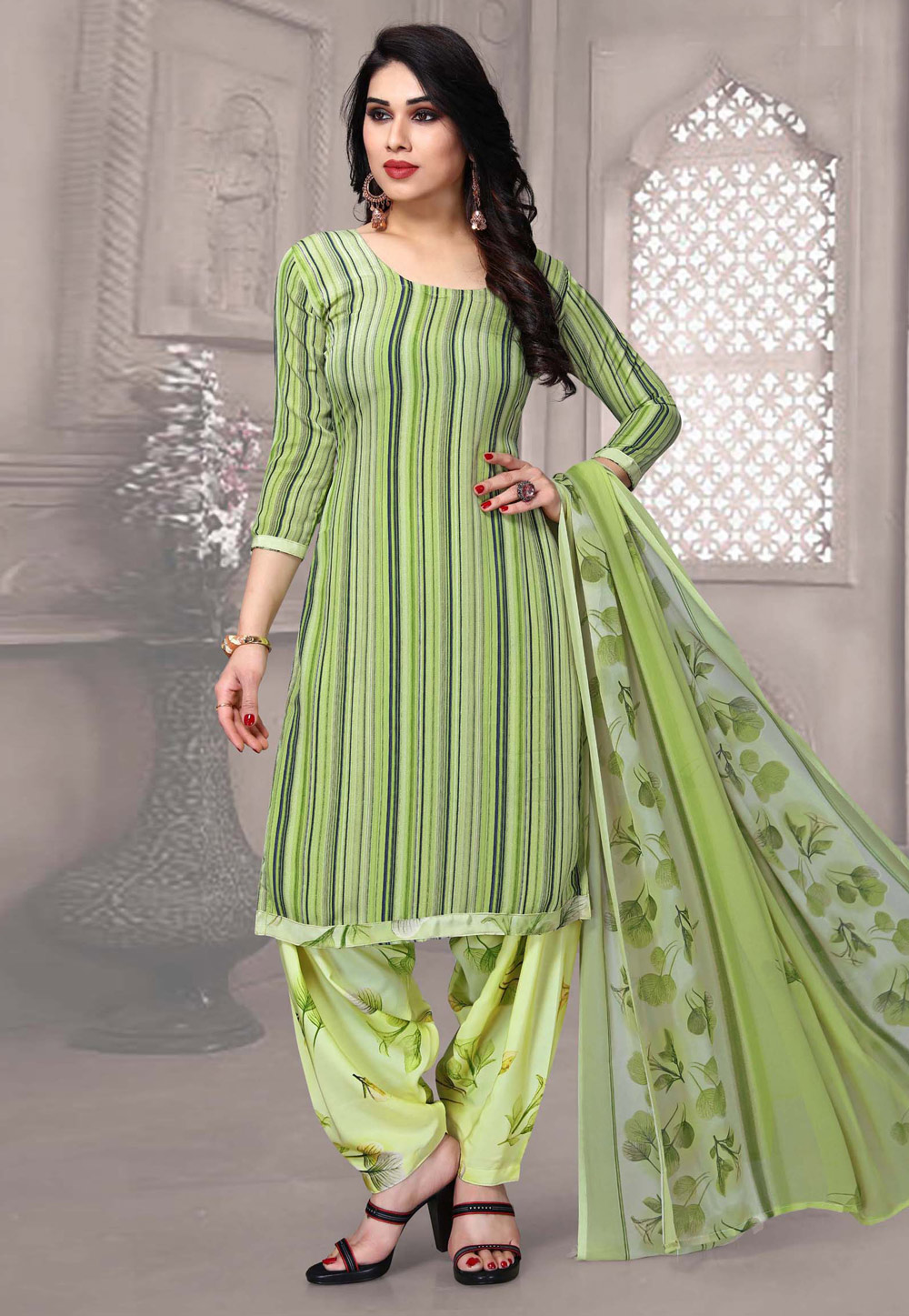 Green Crepe Punjabi Suit 222276