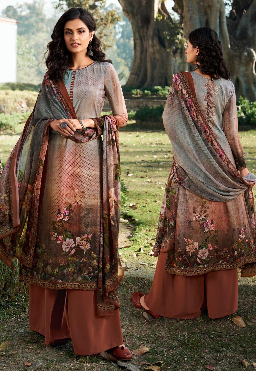 Brown Crepe Palazzo Suit 222280