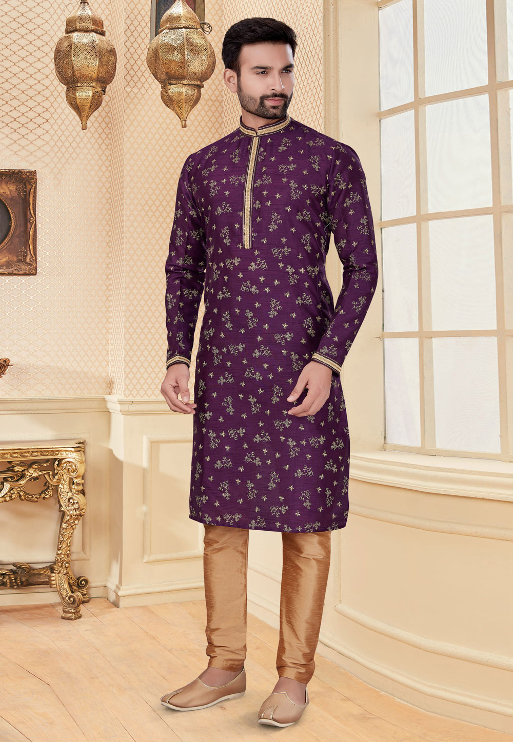 Purple Silk Readymade Kurta Pajama 232086